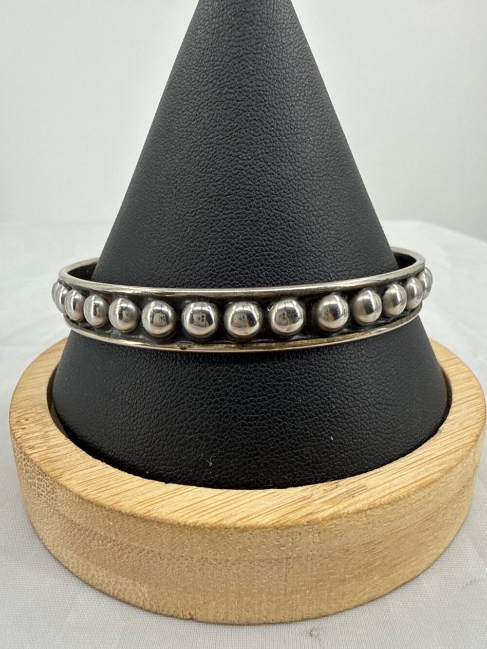 Vintage Silver Tone Dome Bead Grooved Statement Cuff Bracelet